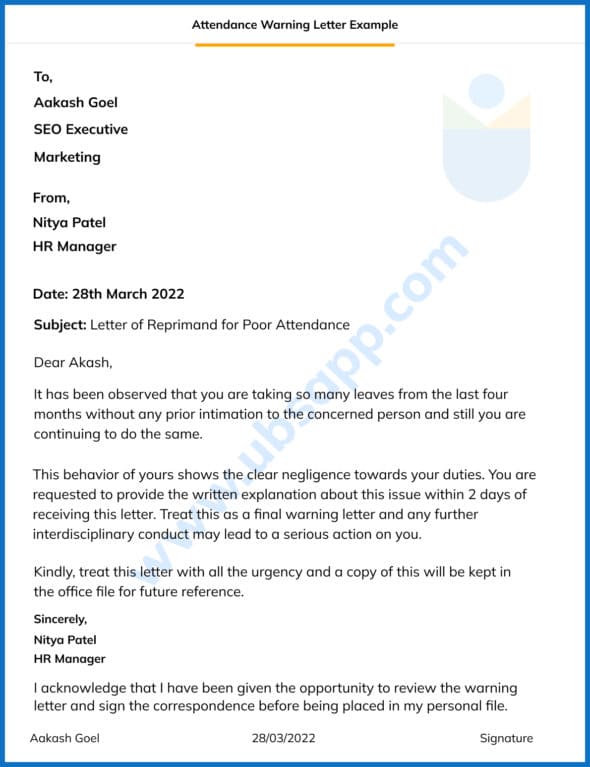 Attendance Warning Letter Find The Latest Format And Example 0961