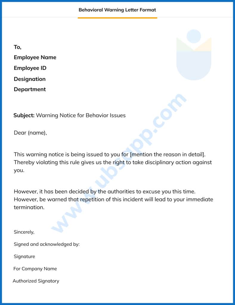 Behavioral Warning Letter Format