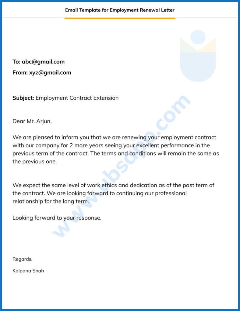 Email Template for Employment Renewal Letter
