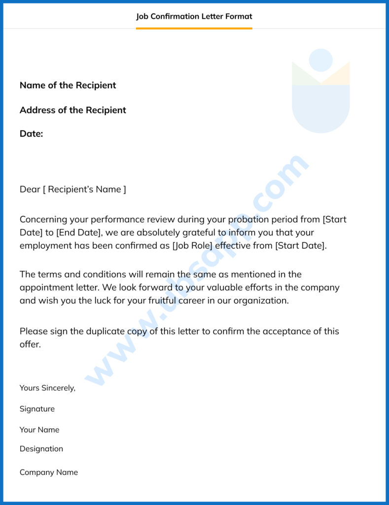 Job Confirmation Letter Format