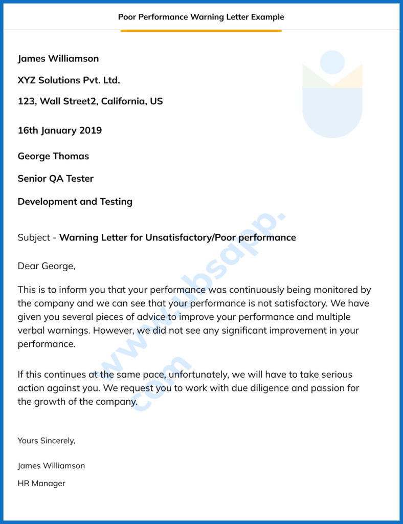 Poor Performance Warning Letter Example