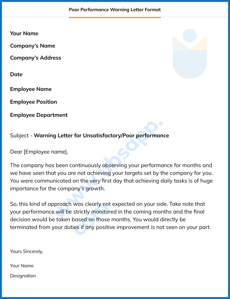 Warning Letter To Employee For Poor Performance Pdf