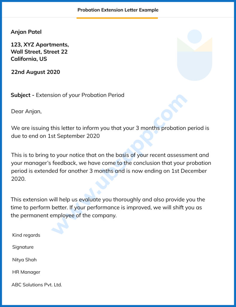 Probation Extension Letter Example