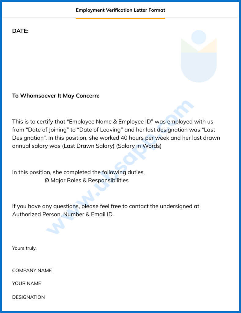 Employment Verification Letter Format