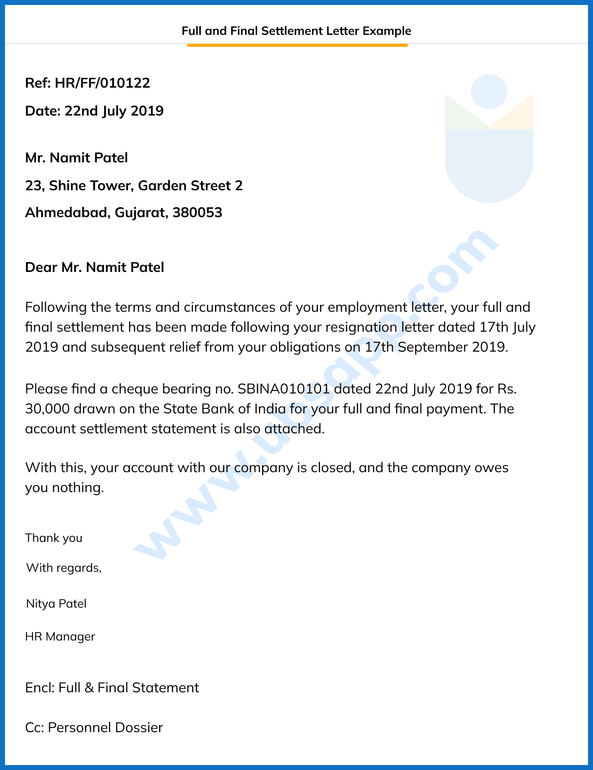 Full And Final Settlement Letter Word Format Doc