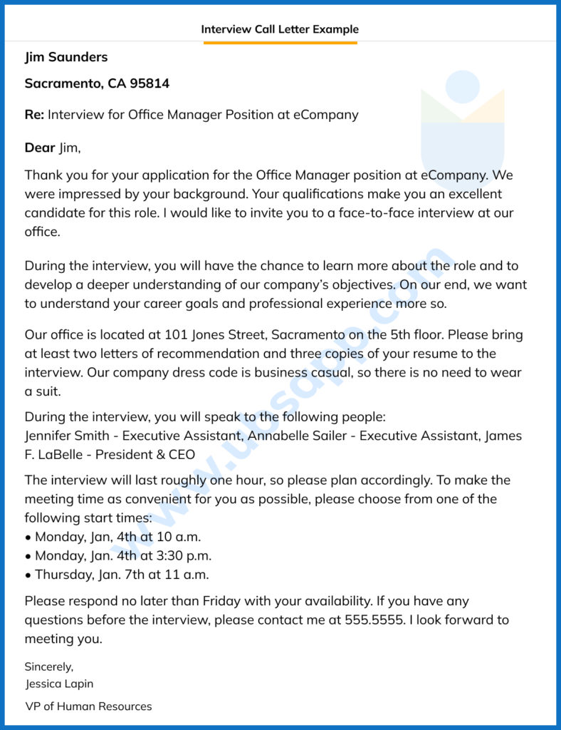 Interview Call Letter Example