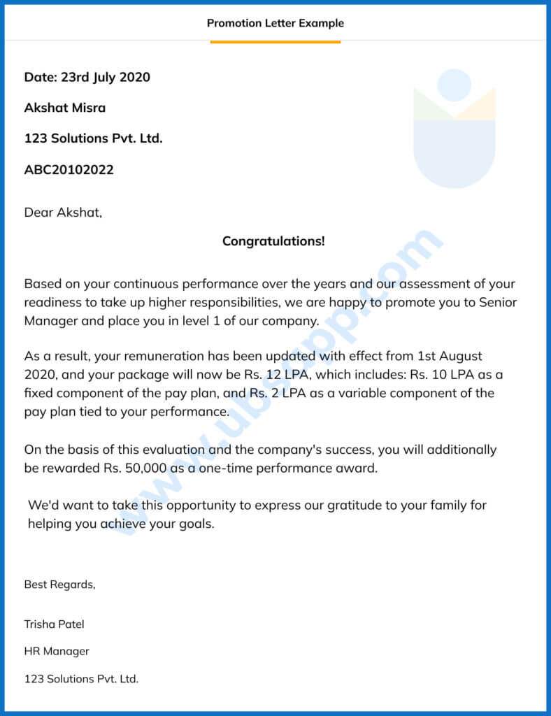 Promotion Letter Example