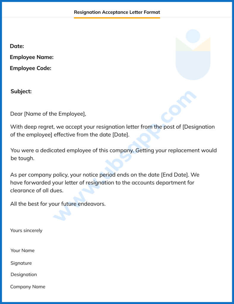 Resignation Acceptance Letter Format