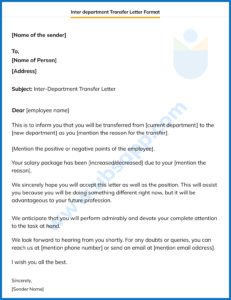 Inter Department Transfer Letter - Meaning, Format, Examples, and More