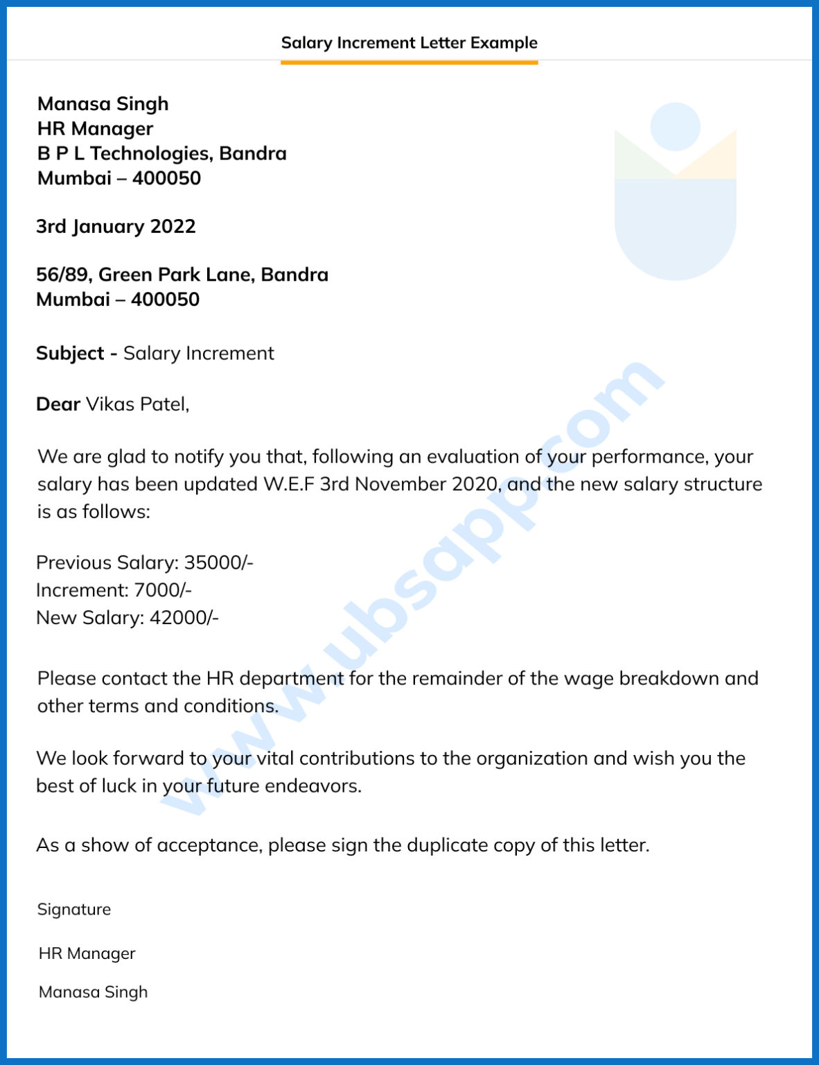 Salary Increment Letter - Format, Meaning, Use, and Examples