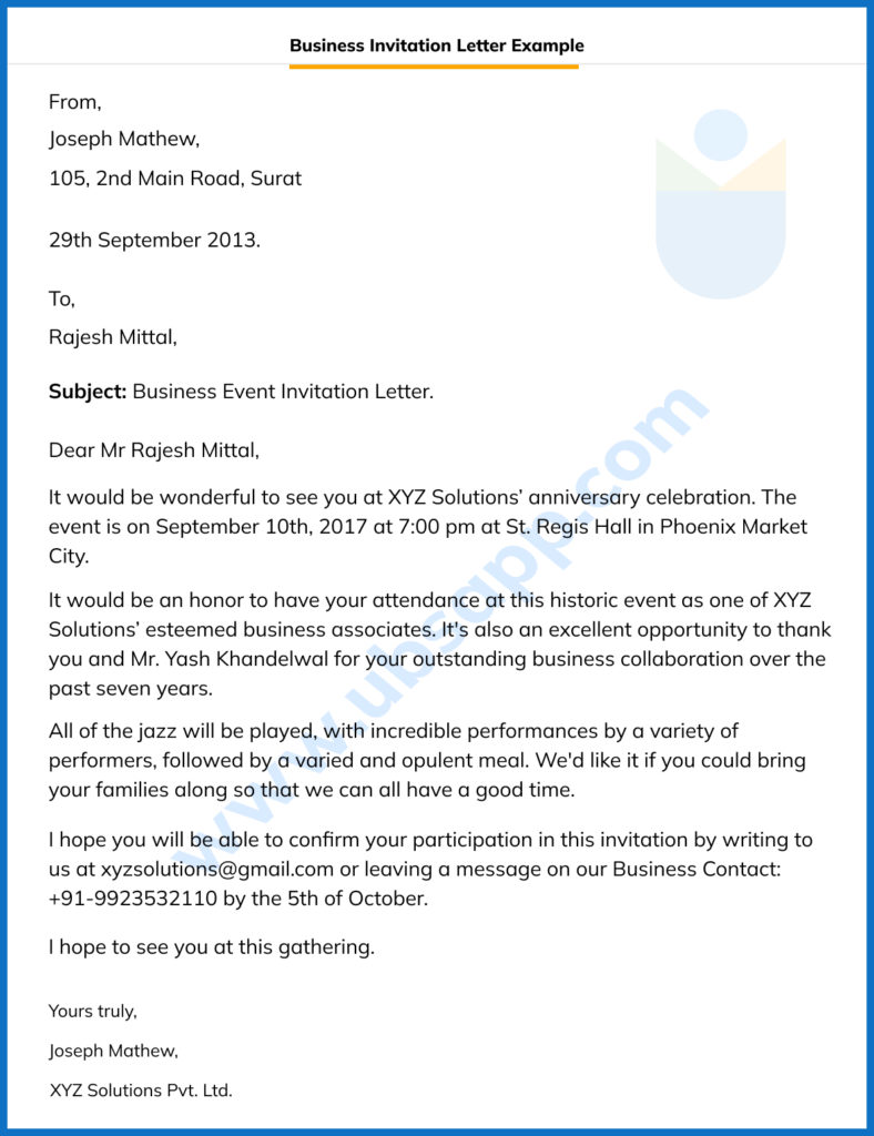 Business Event Invitation Letter Format Meaning Tips Examples And