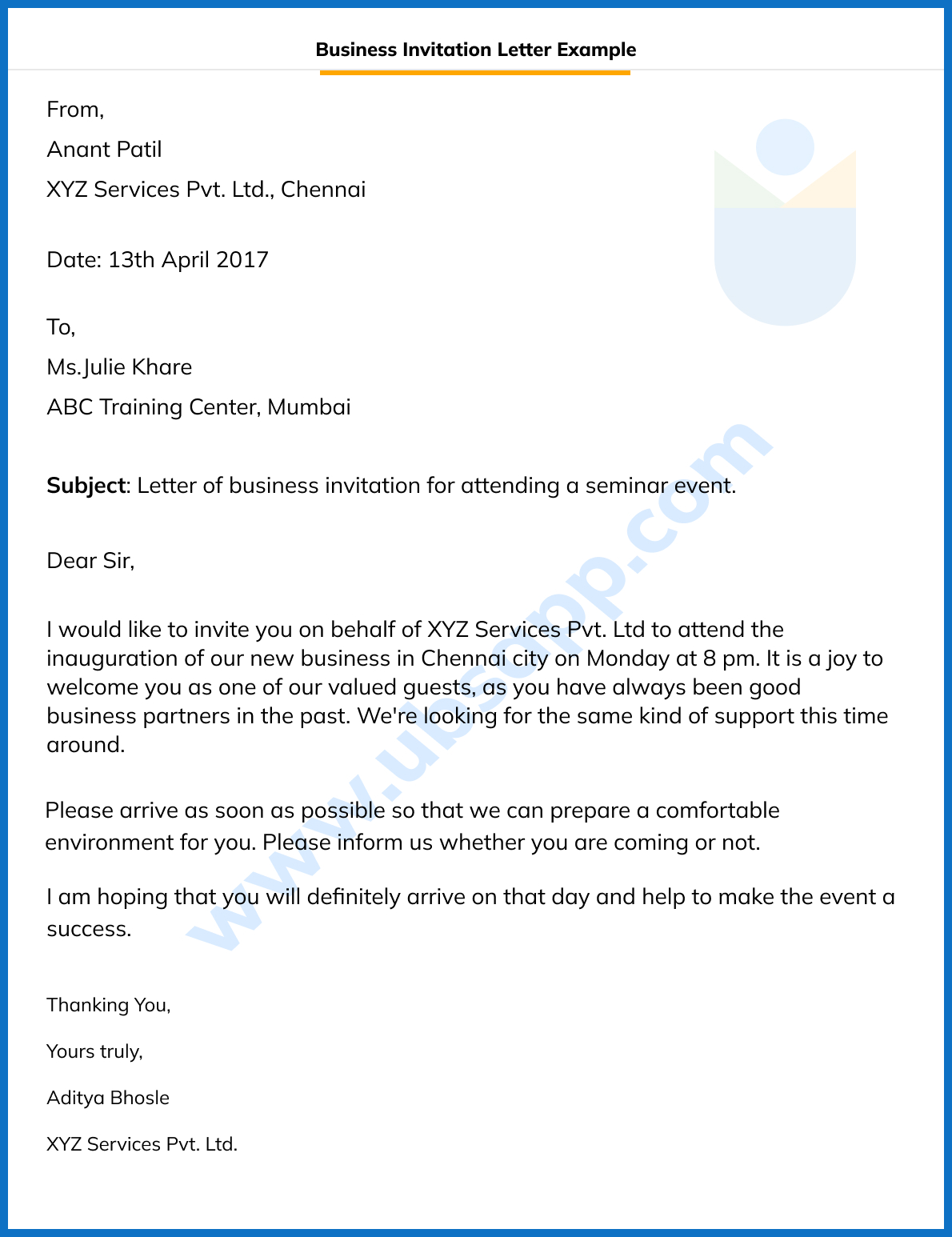 Business Invitation Letter Example