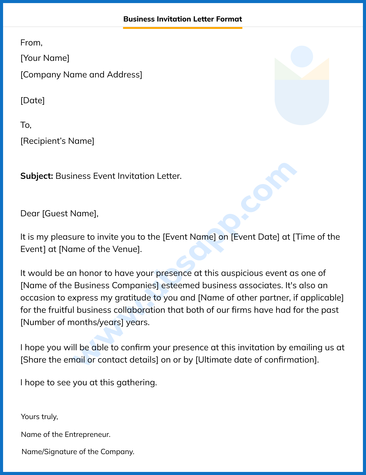 Business Invitation Letter Format