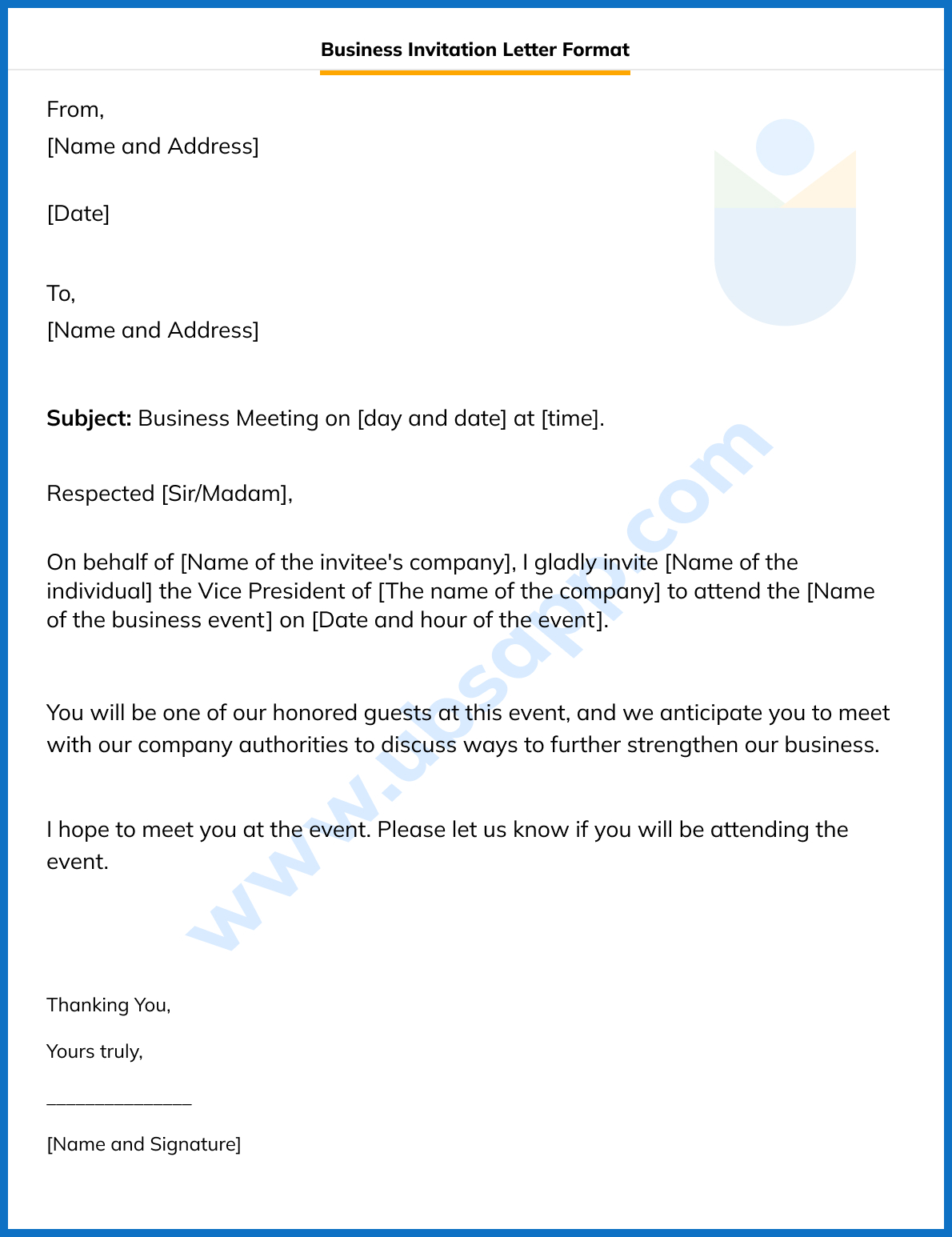 Business Invitation Letter Format