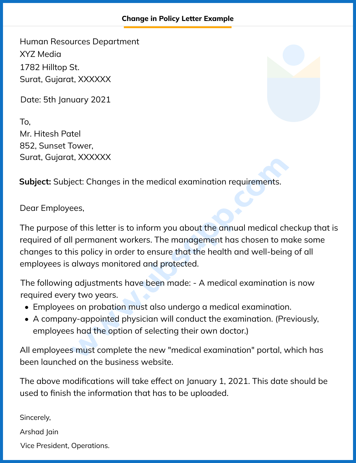 sample letter to inform patient medical condition