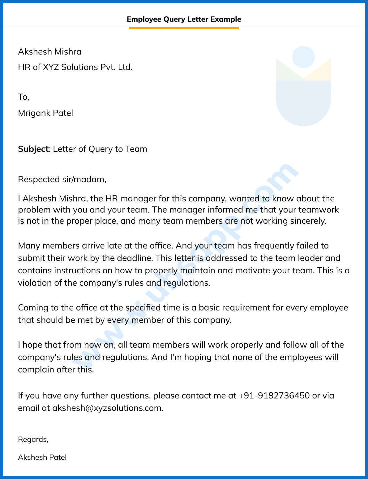Employee Query Letter Example