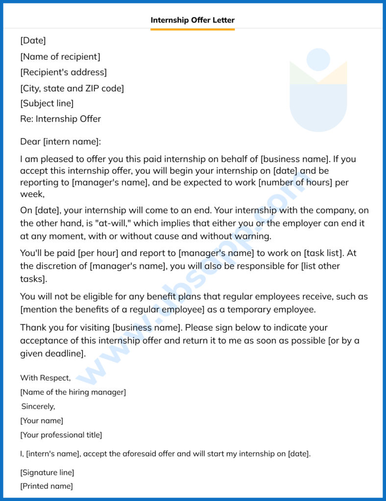 Internship Offer Letter - Format, Meaning, Elements, and Examples