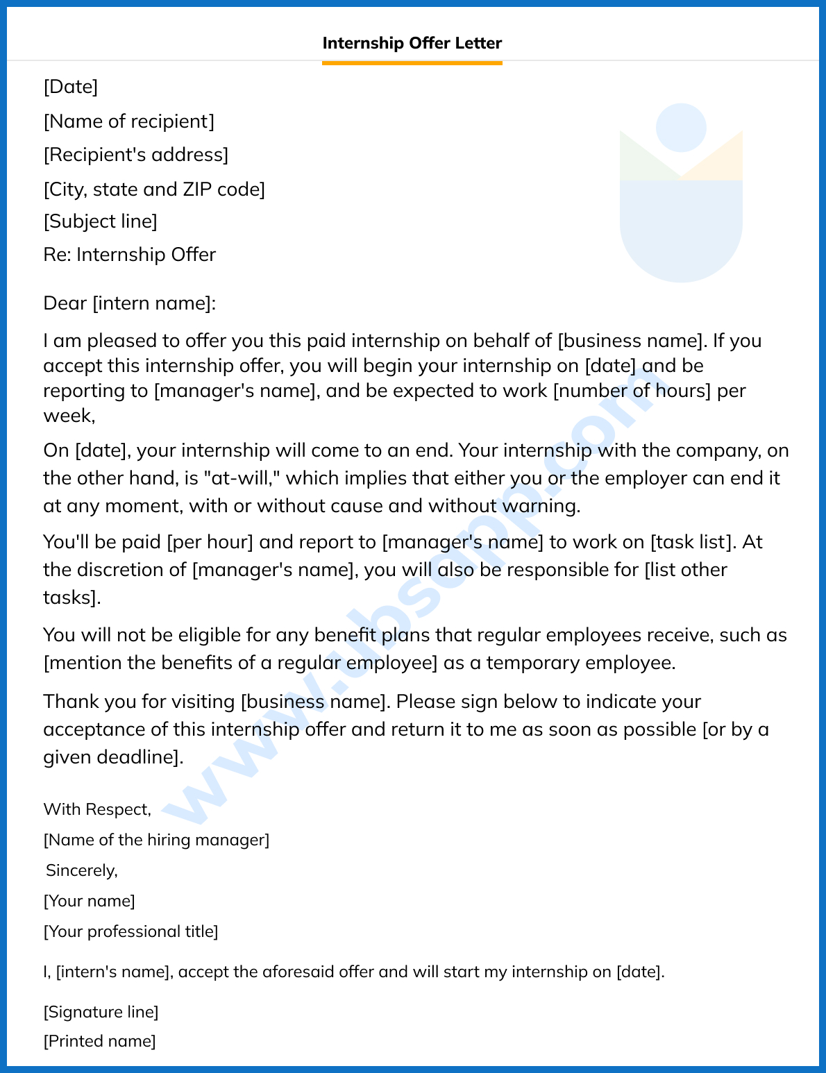 Internship Offer Letter format