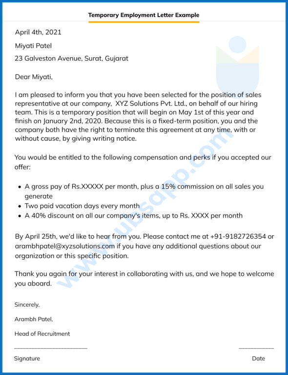 Temporary Employment Offer Letter Format, Meaning, Steps, Examples
