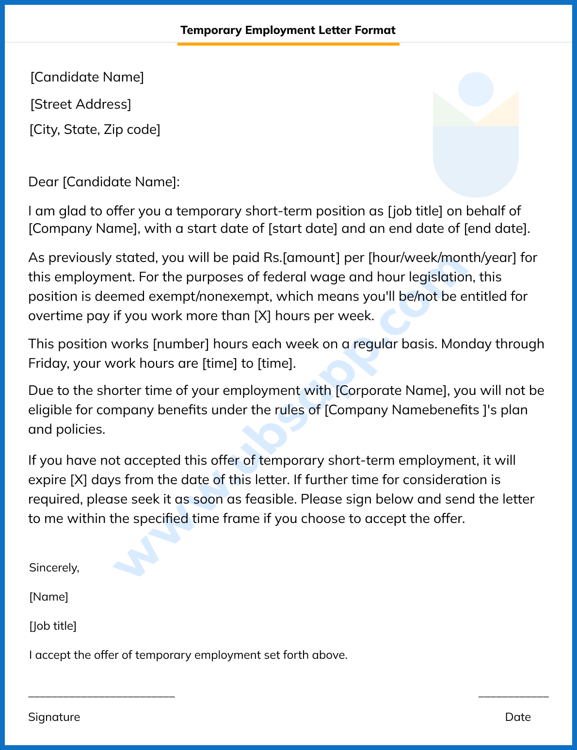 Temporary Employment Letter Format