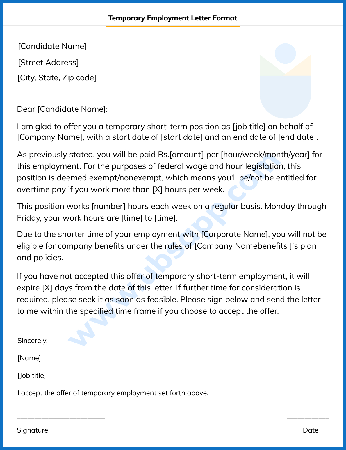 temporary work assignment letter