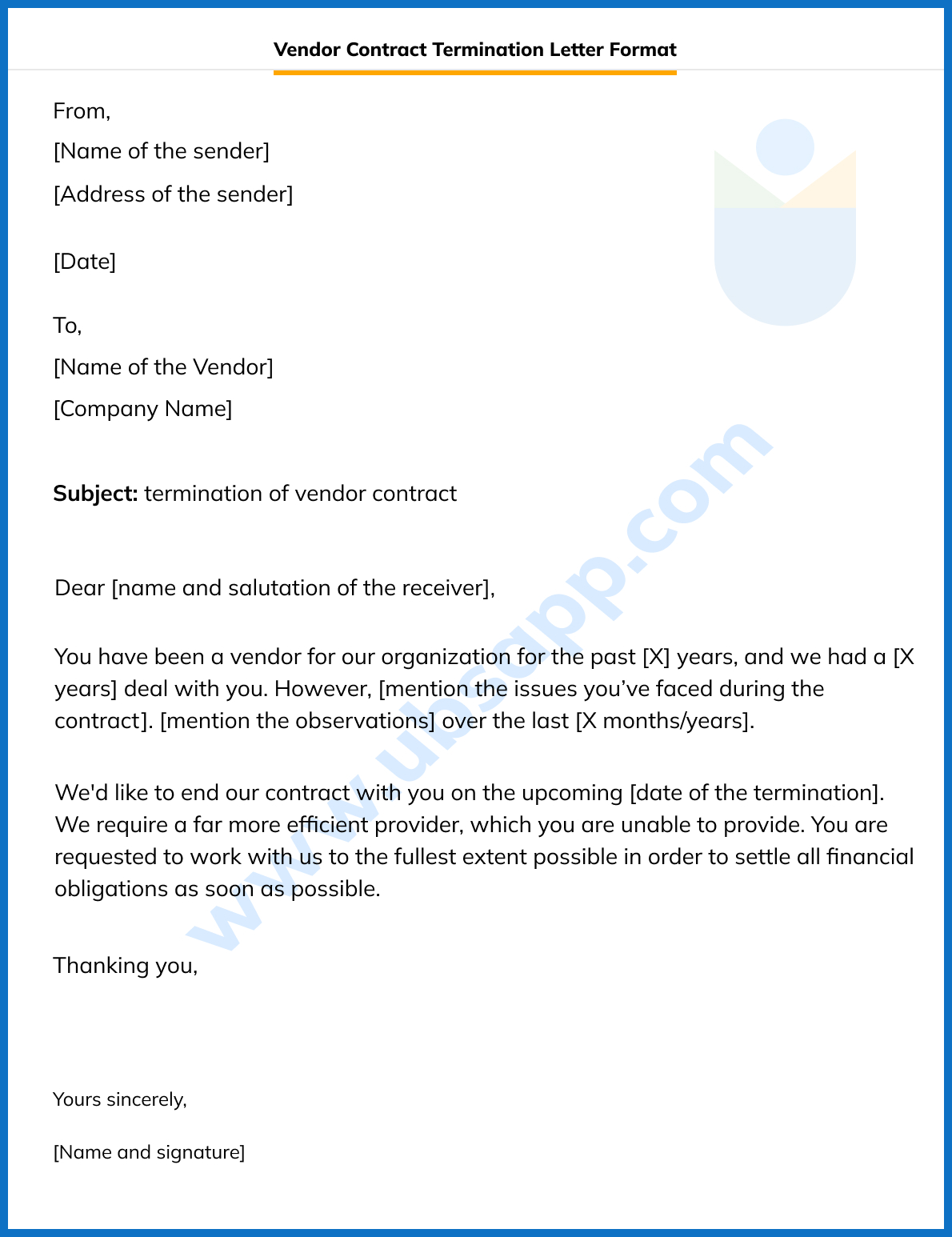 Vendor Contract Termination Letter Format