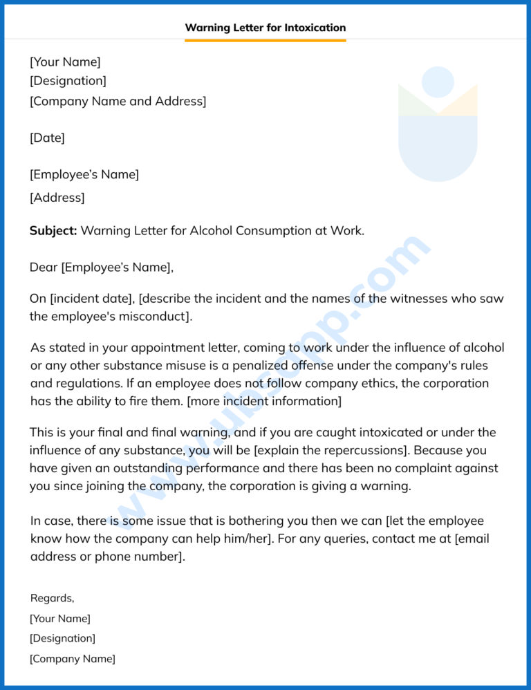 Warning Letter for Intoxication at Work - Format, Meaning, Need ...