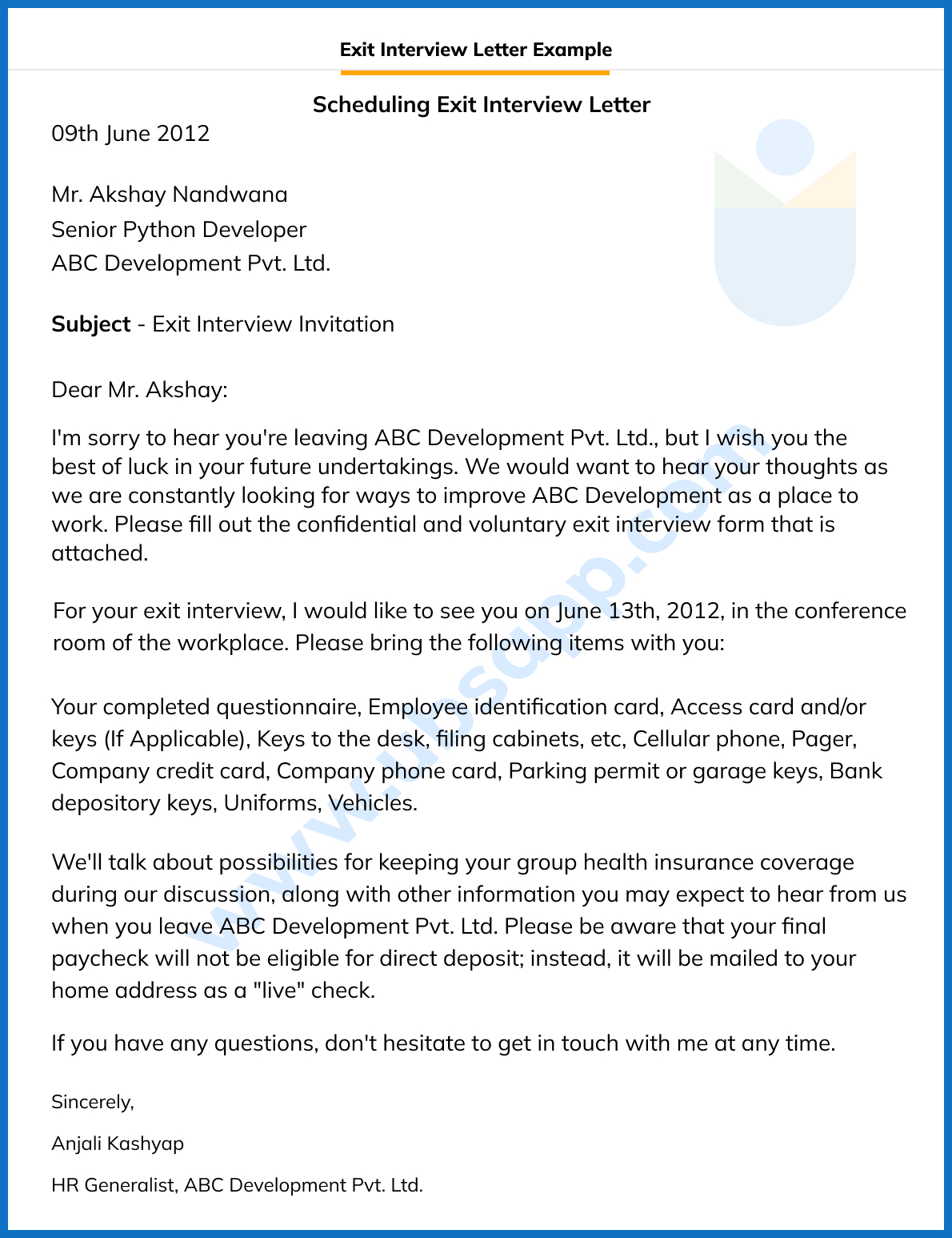 Exit Interview Email Template