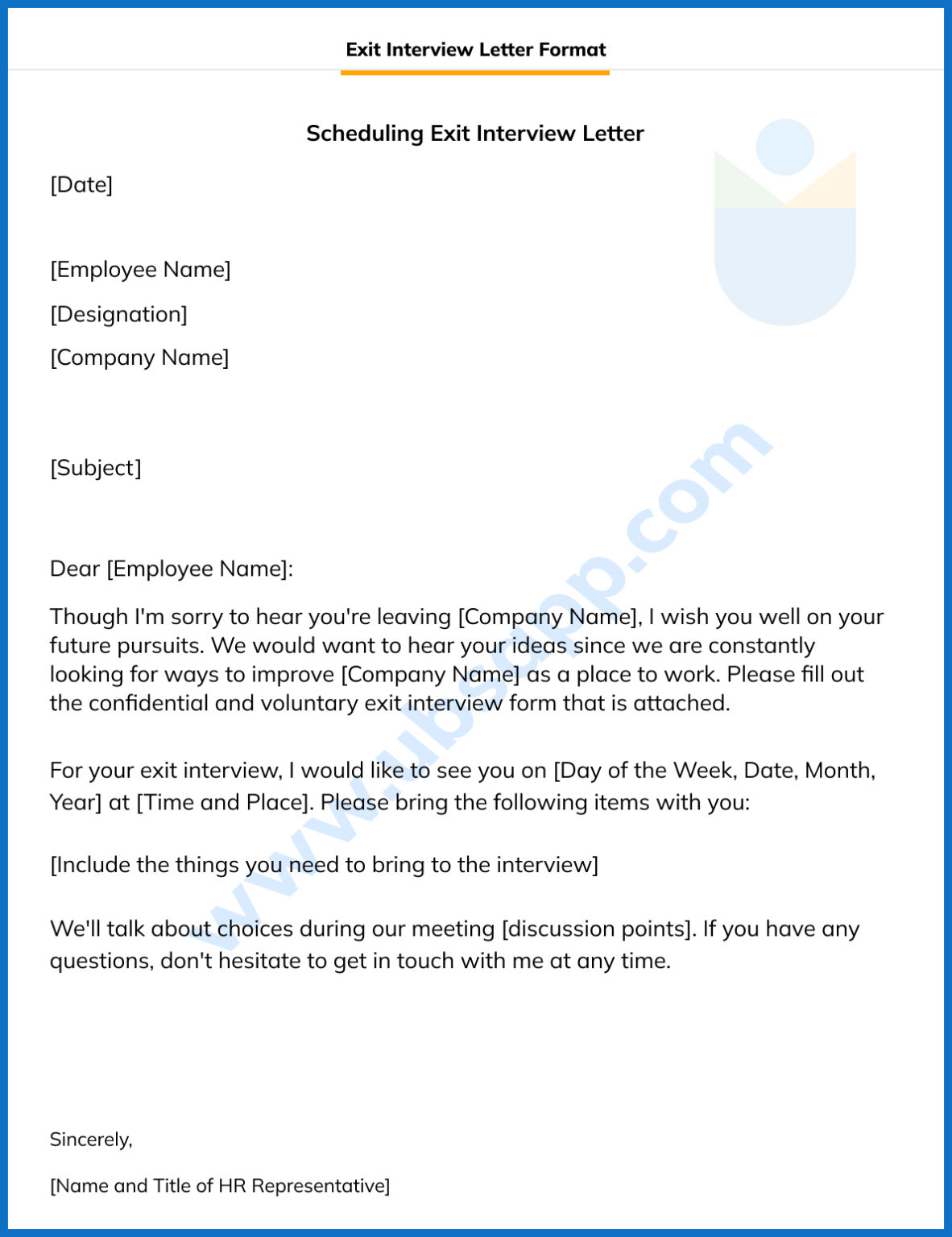 Exit Interview Letter Format Definition ToDo Examples and More UBS