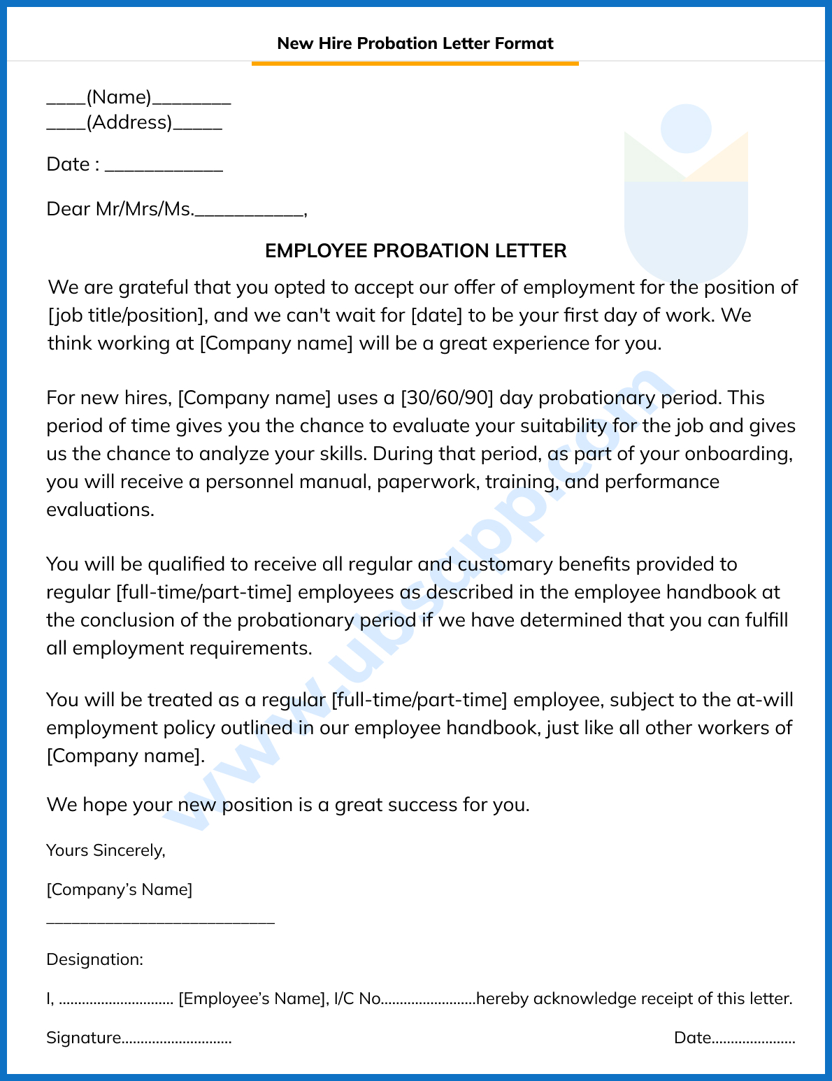 New Hire Probation Letter Format