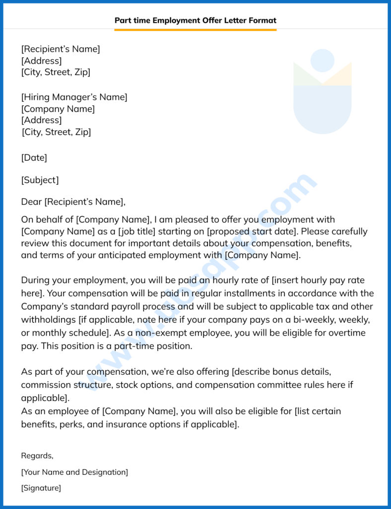 Part time Employment Offer Letter - Definition, Basics, Template ...