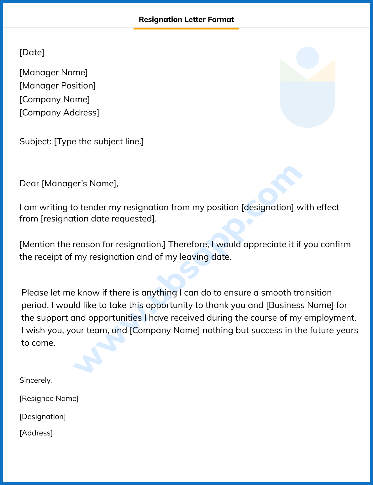 Draft An Effective Resignation Letter Know The Basics UBS   Resignation Letter Format 