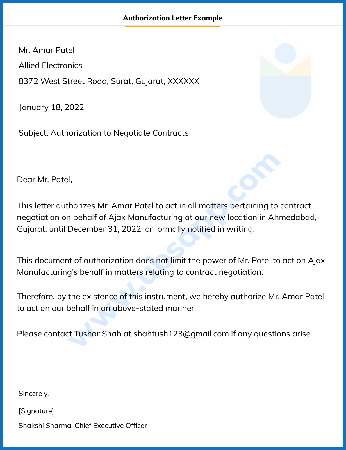 Authorization Letter Example