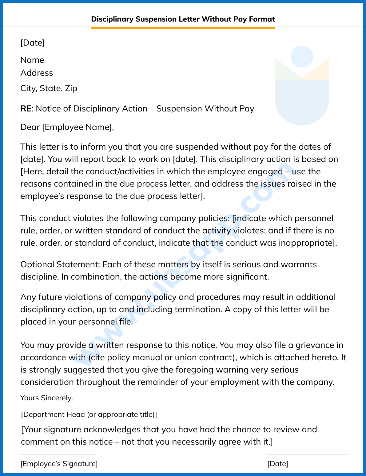 Disciplinary Suspension Letter Without Pay Format