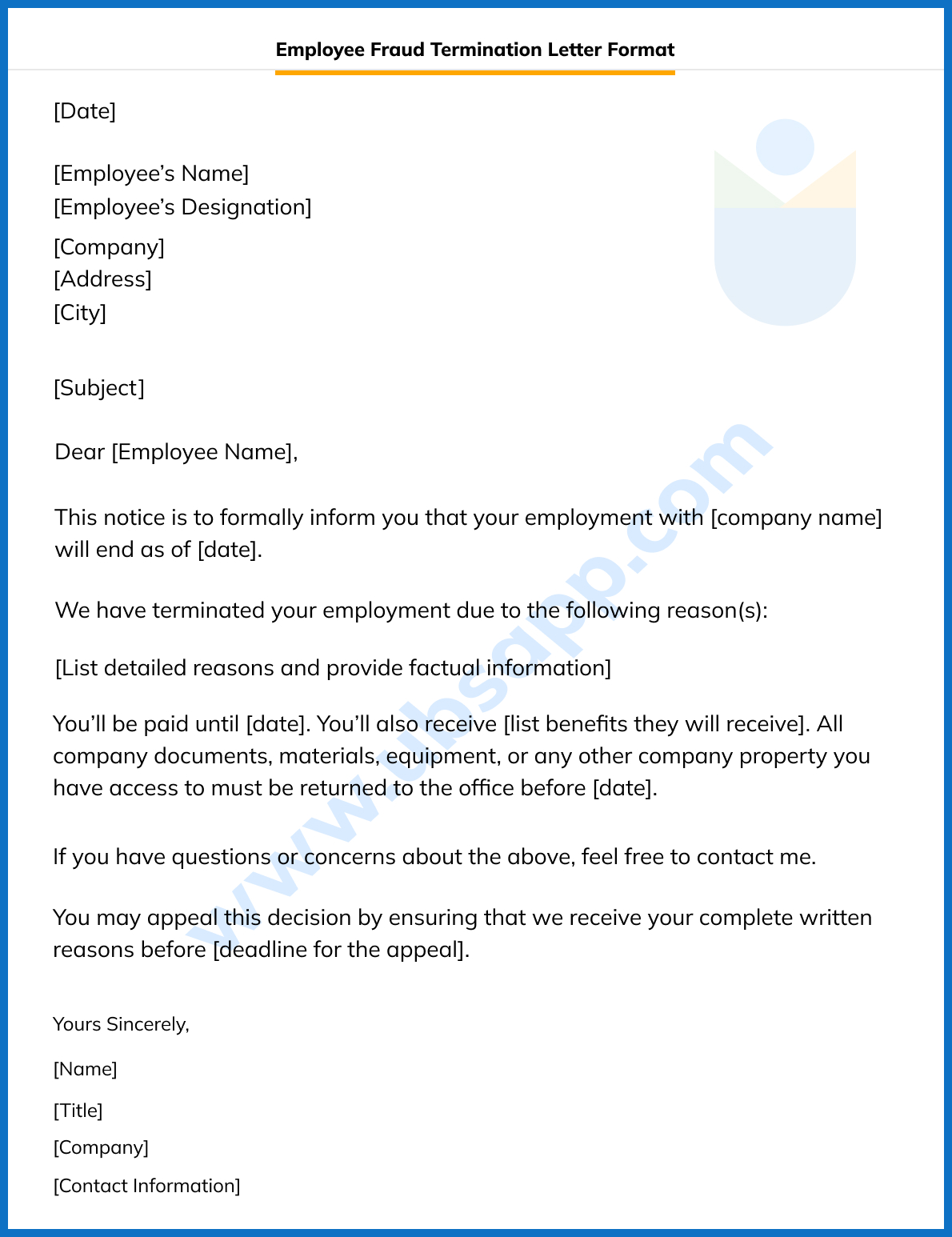 Employee Fraud Termination Letter Format
