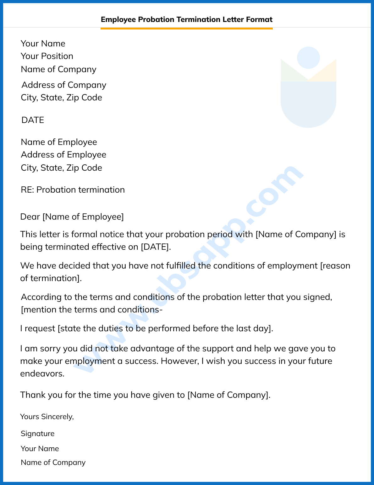 Employee Probation Termination Letter Format