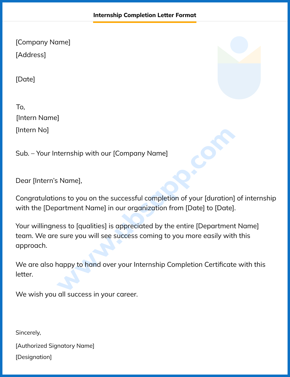 Internship Completion Letter Format