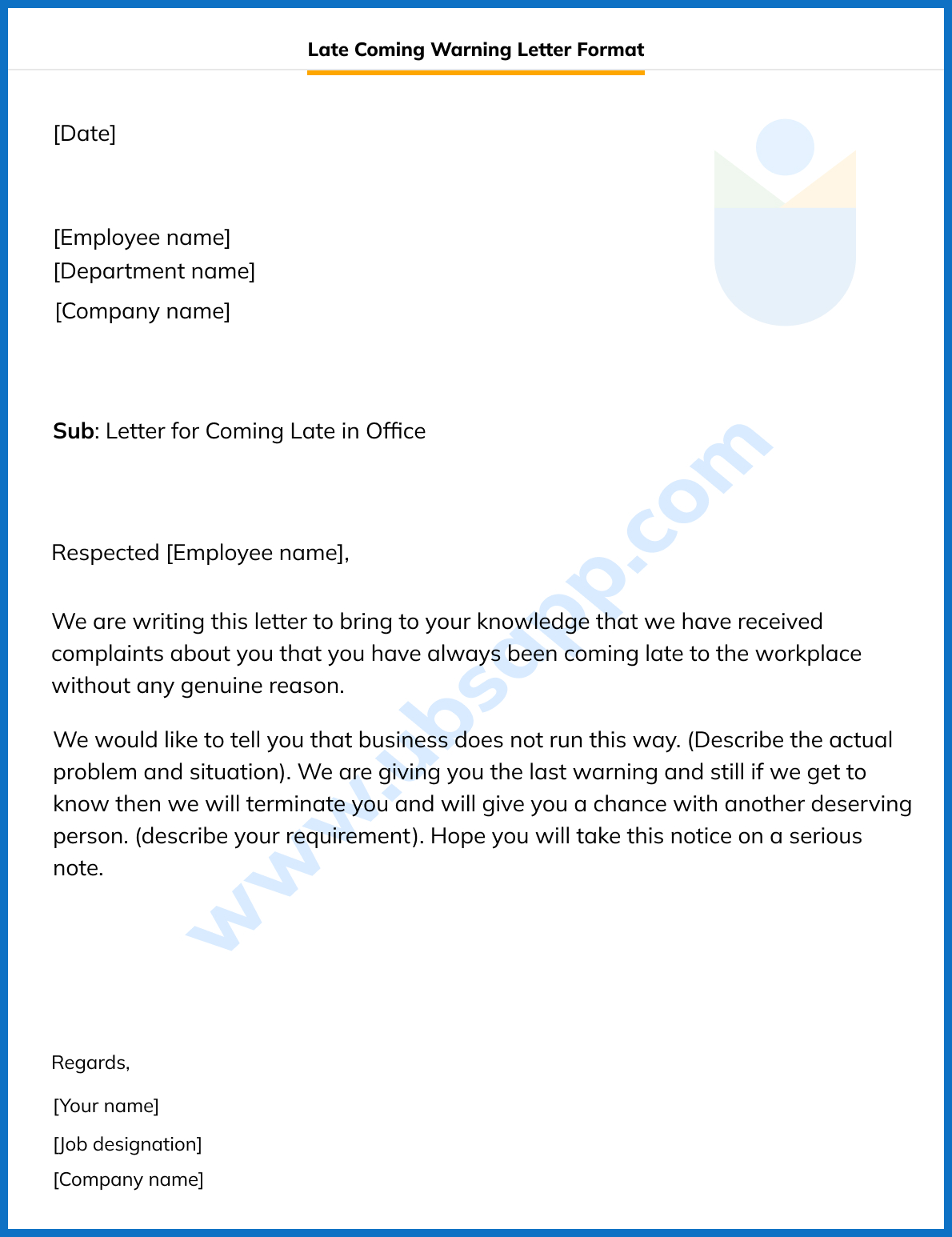Late Coming Warning Letter Format