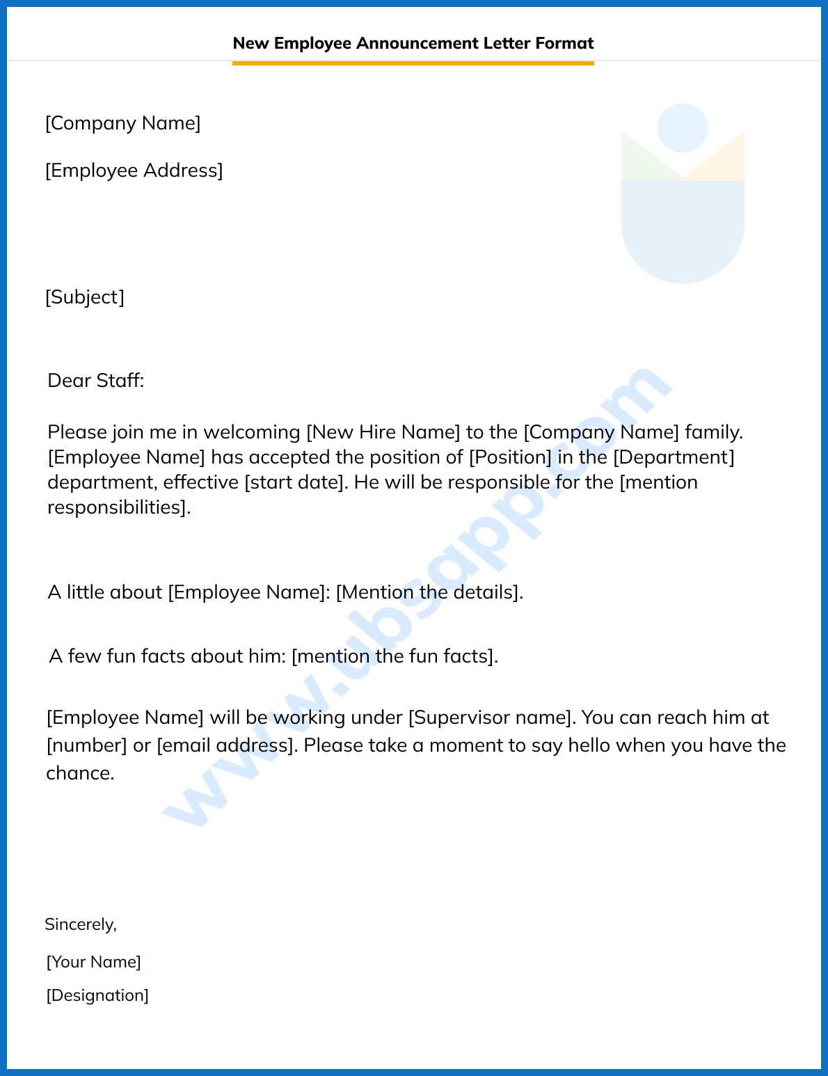 Example Of Announcement Letter