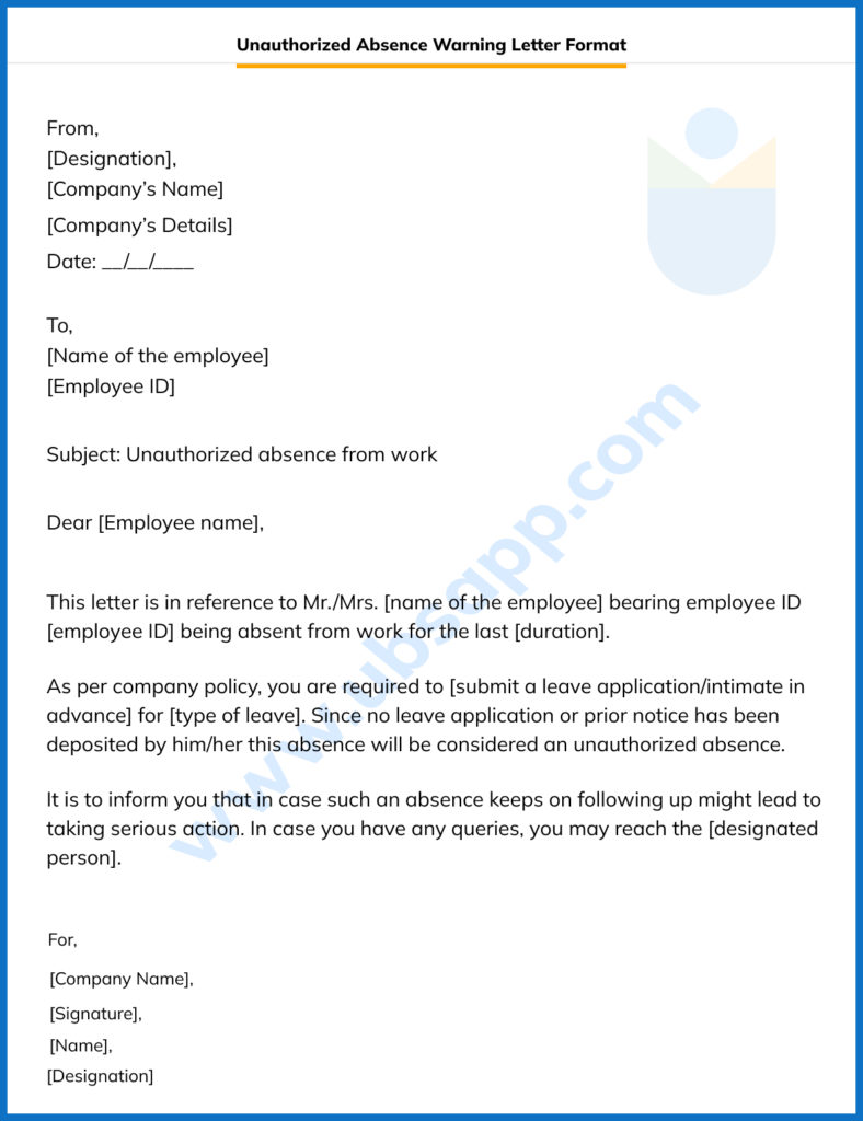 Unauthorized Absence Warning Letter Format Meaning Template 