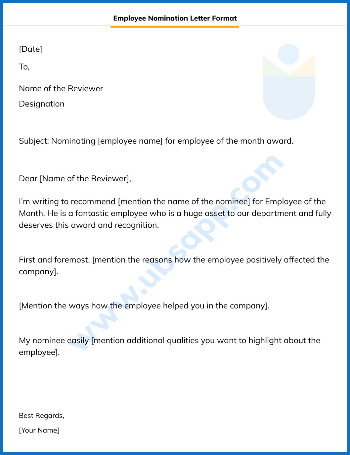 Employee Nomination Letter - Format, Sample, Example, and Write a ...