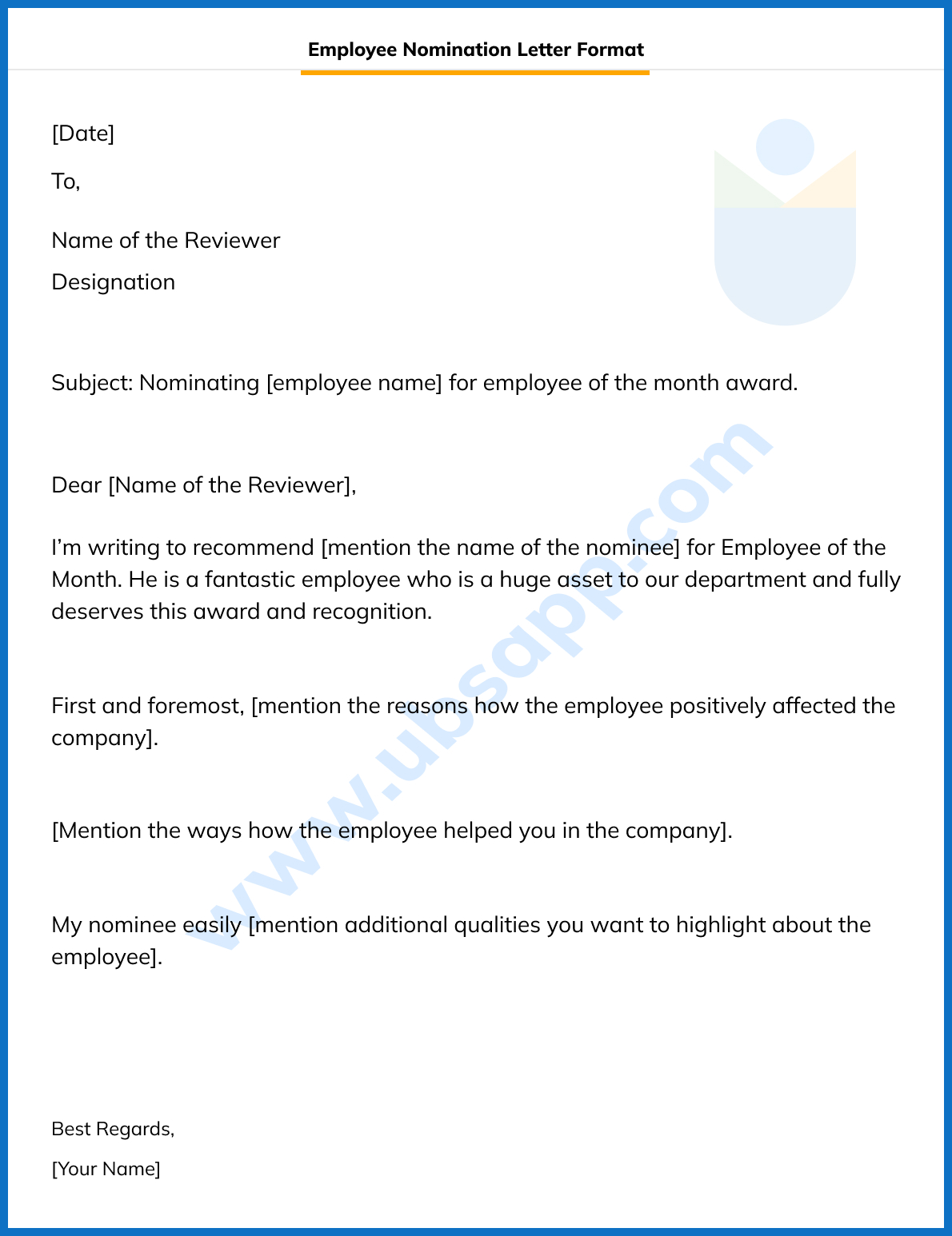 Employee Nomination Letter Format