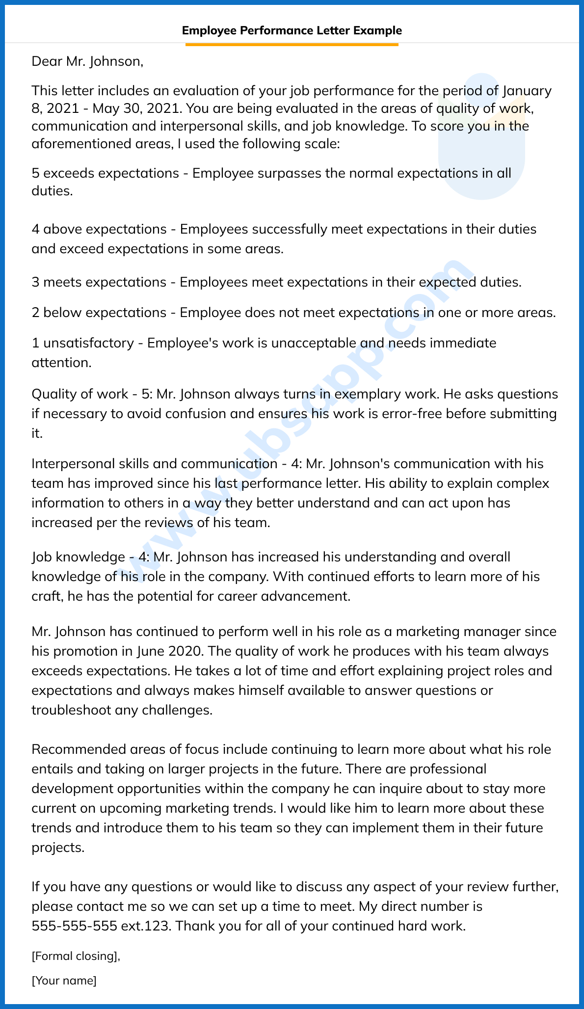 Employee Performance Letter Example