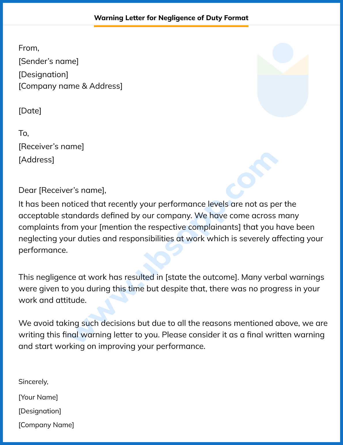 Warning Letter for Negligence of Duty Format